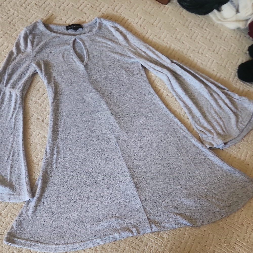Gray Long Sleeve Tunic 32 Inches Long From Top To Bottom